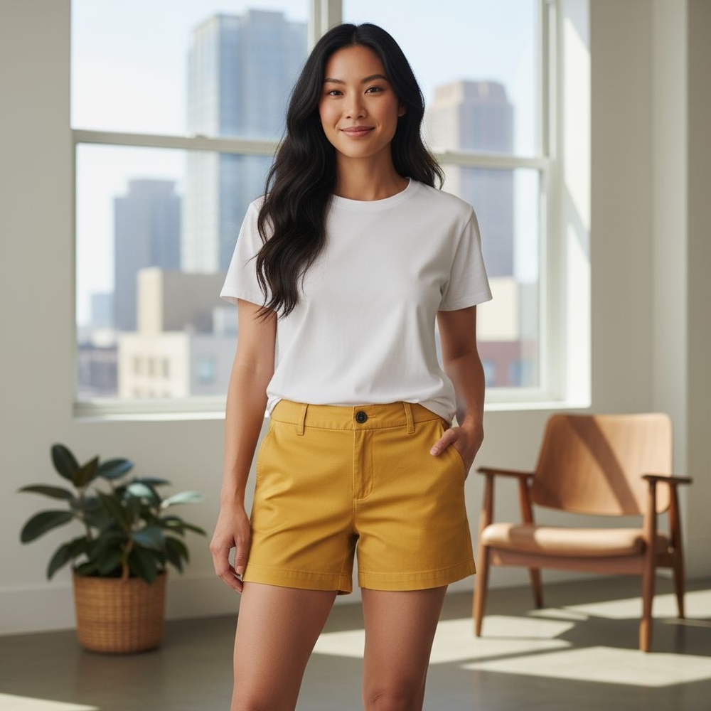 New York And CompanyTwill Women's Yellow Shorts Size 0 Waist-15